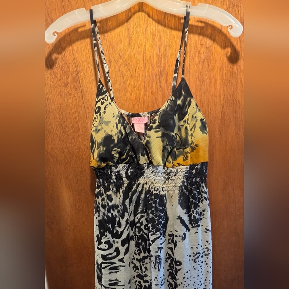 She's Cool Black & Leopard Print Yellow & White Sheer Layered Maxi Dress SzL - Picture 3 of 10
